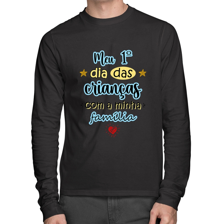 Camiseta Algodão Meu primeiro dia das crianças (azul) Manga Longa