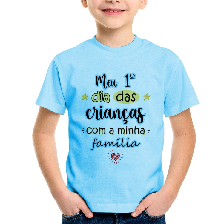 Camiseta Infantil Meu primeiro dia das crianças (azul) - Azul Bebê
