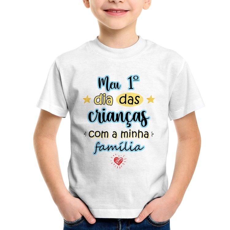 Camiseta Infantil Meu primeiro dia das crianças (azul)