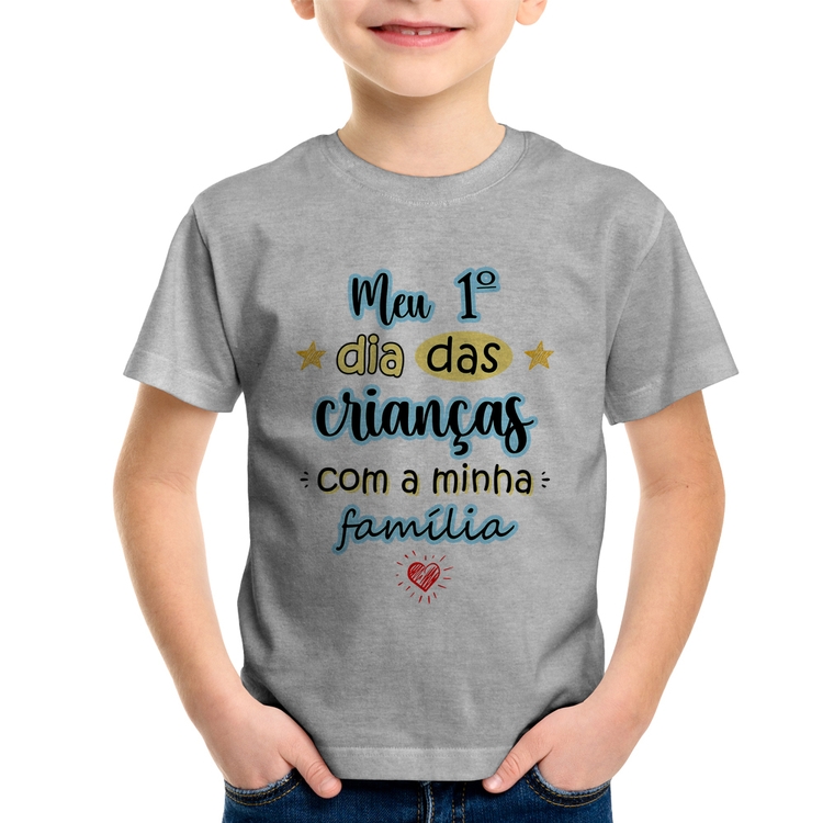 Camiseta Infantil Meu primeiro dia das crianças (azul) - Cinza