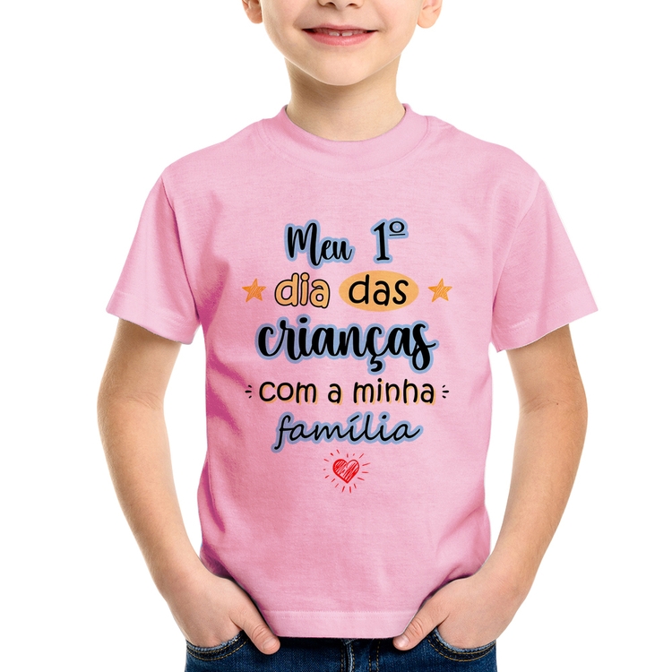 Camiseta Infantil Meu primeiro dia das crianças (azul) - Rosa Bebê