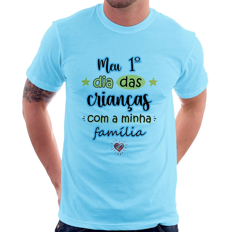 Camiseta Meu primeiro dia das crianças (azul) - Azul Bebê