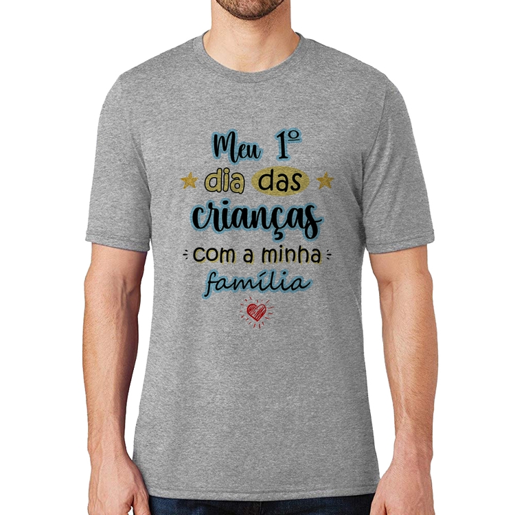 Camiseta Meu primeiro dia das crianças (azul) - Cinza