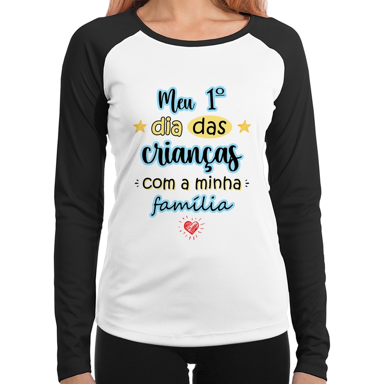 Baby Look Raglan Meu primeiro dia das crianças (azul) Manga Longa