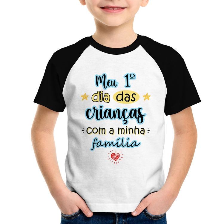 Camiseta Raglan Infantil Meu primeiro dia das crianças (azul)