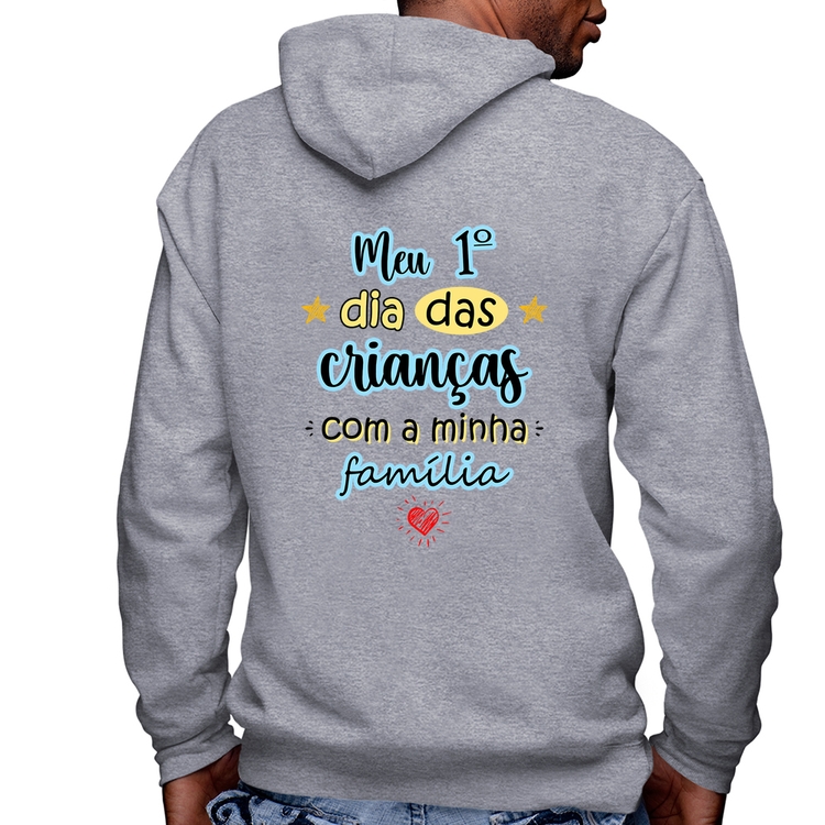 Blusa Moletom Meu primeiro dia das crianças (azul) Masculina com Capuz e Zíper - Mescla