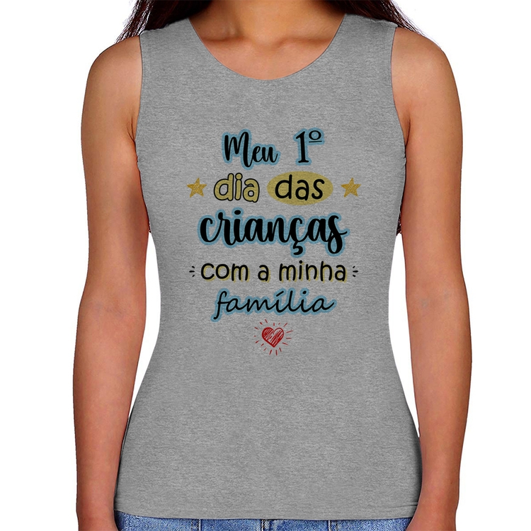 Regata Feminina Meu primeiro dia das crianças (azul) - Cinza