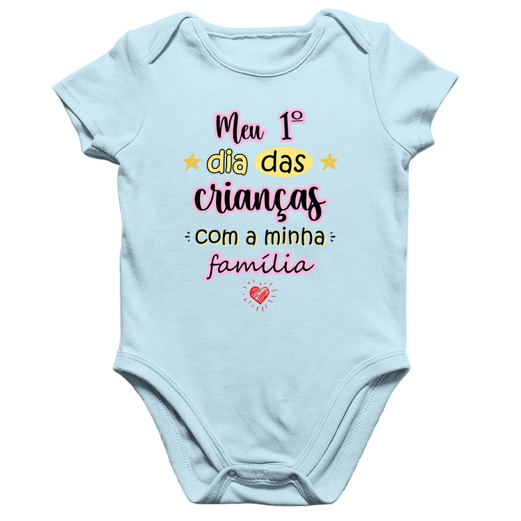 Body Bebê Algodão Meu primeiro dia das crianças (rosa) - Azul Bebê