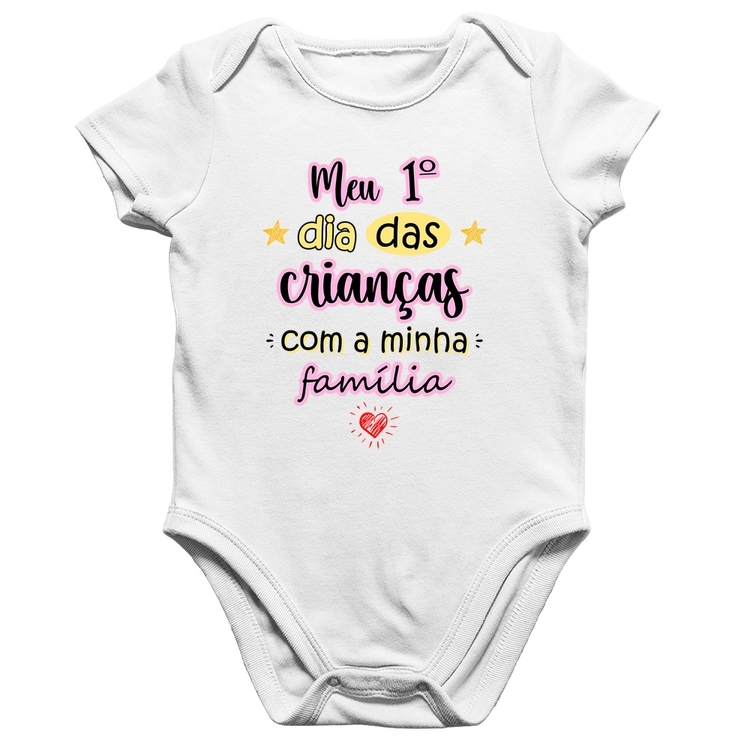 Body Bebê Algodão Meu primeiro dia das crianças (rosa) - Branco