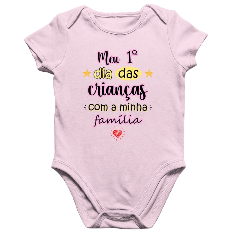 Body Bebê Algodão Meu primeiro dia das crianças (rosa) - Rosa Bebê