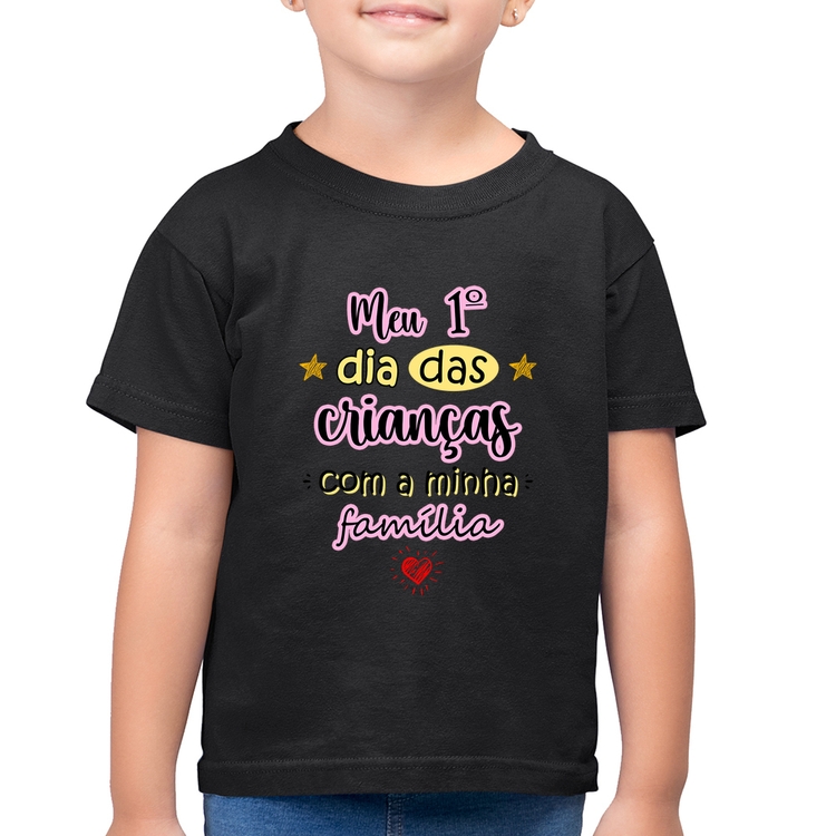 Camiseta Algodão Infantil Meu primeiro dia das crianças (rosa)