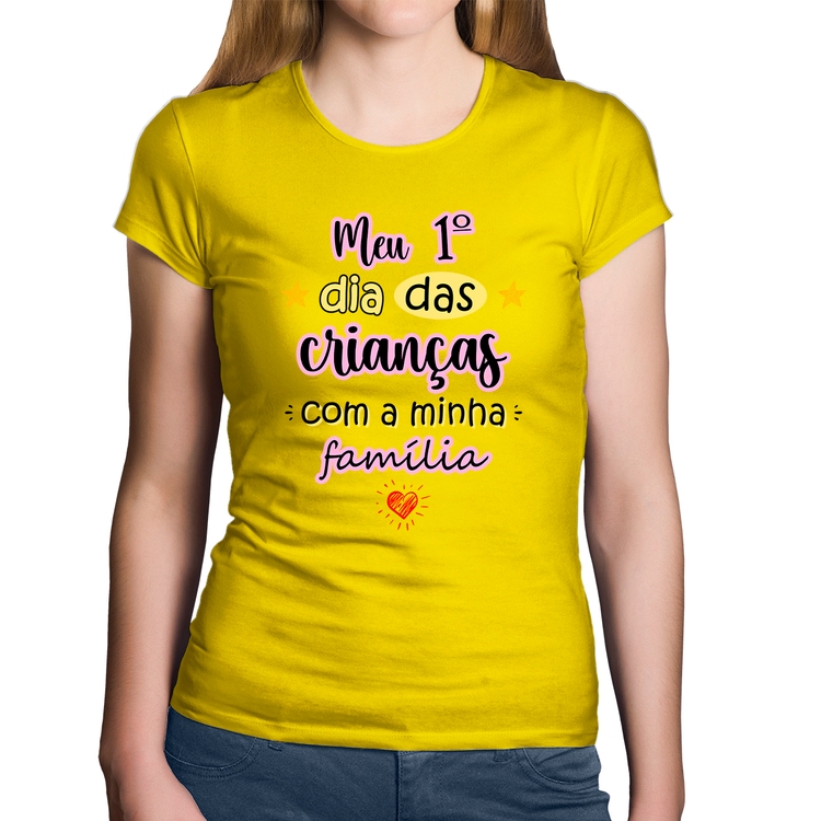 Baby Look Algodão Meu primeiro dia das crianças (rosa) - Amarela