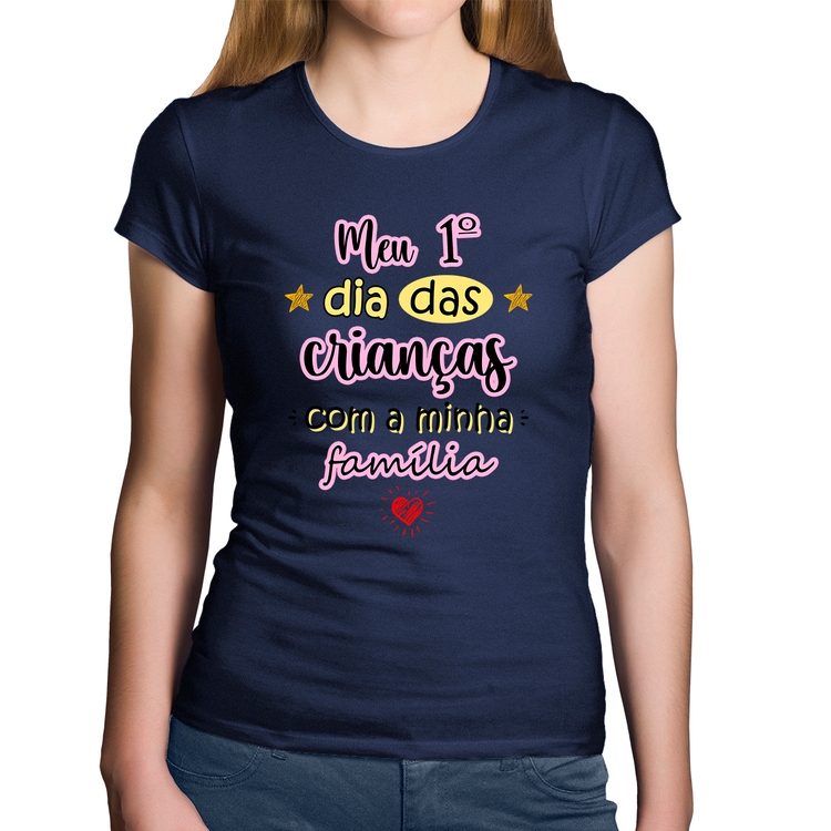 Baby Look Algodão Meu primeiro dia das crianças (rosa) - Marinho