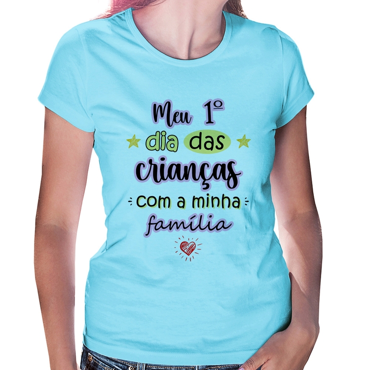 Baby Look Meu primeiro dia das crianças (rosa) - Azul Bebê