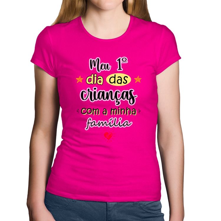 Baby Look Algodão Meu primeiro dia das crianças (rosa) - Rosa