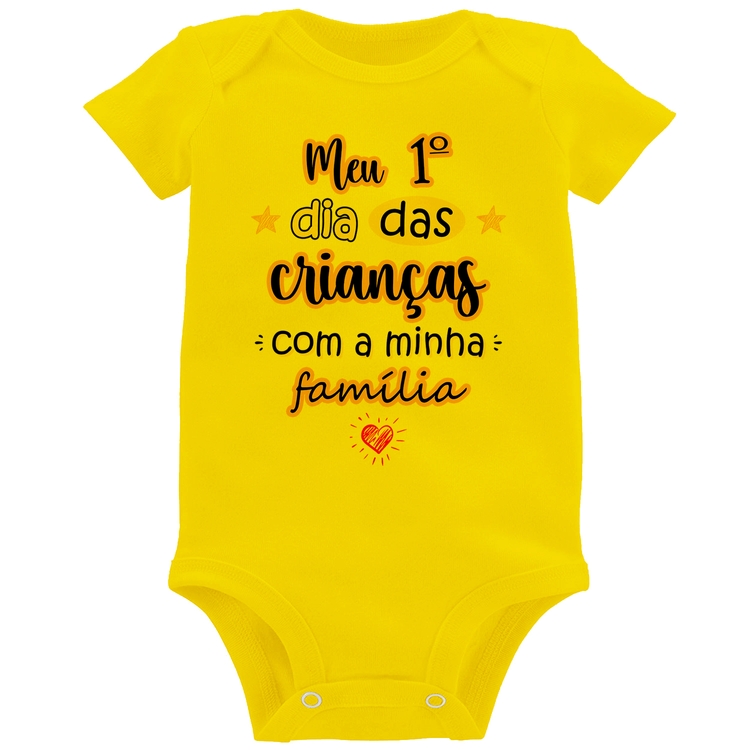 Body Bebê Meu primeiro dia das crianças (rosa) - Amarelo