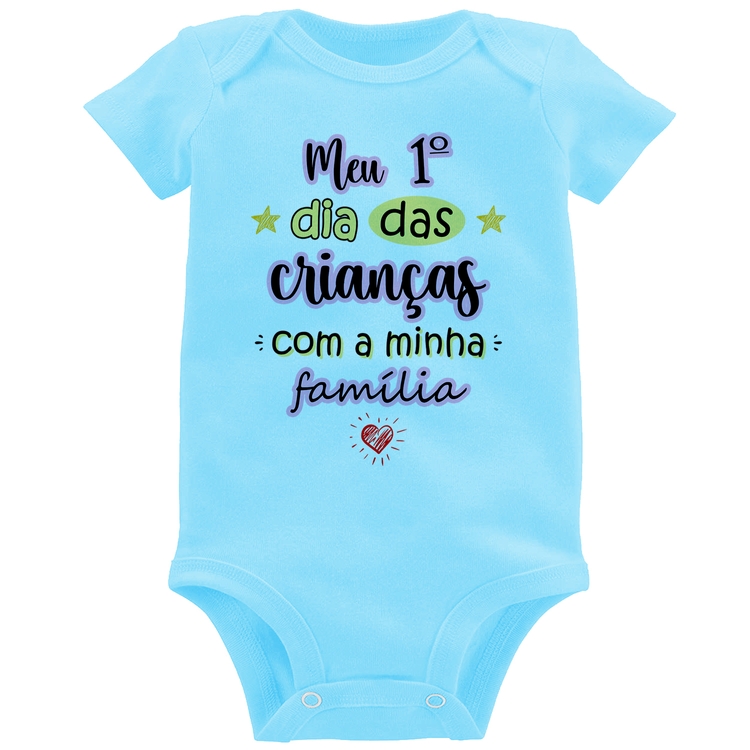 Body Bebê Meu primeiro dia das crianças (rosa) - Azul Bebê