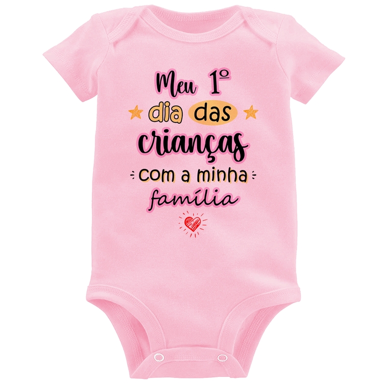 Body Bebê Meu primeiro dia das crianças (rosa) - Rosa Bebê