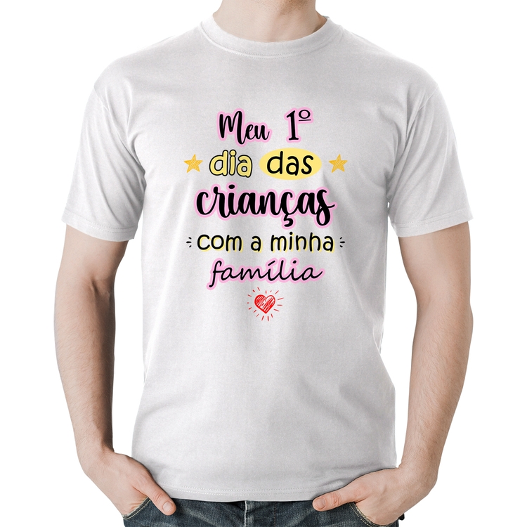 Camiseta Algodão Meu primeiro dia das crianças (rosa) - Branca