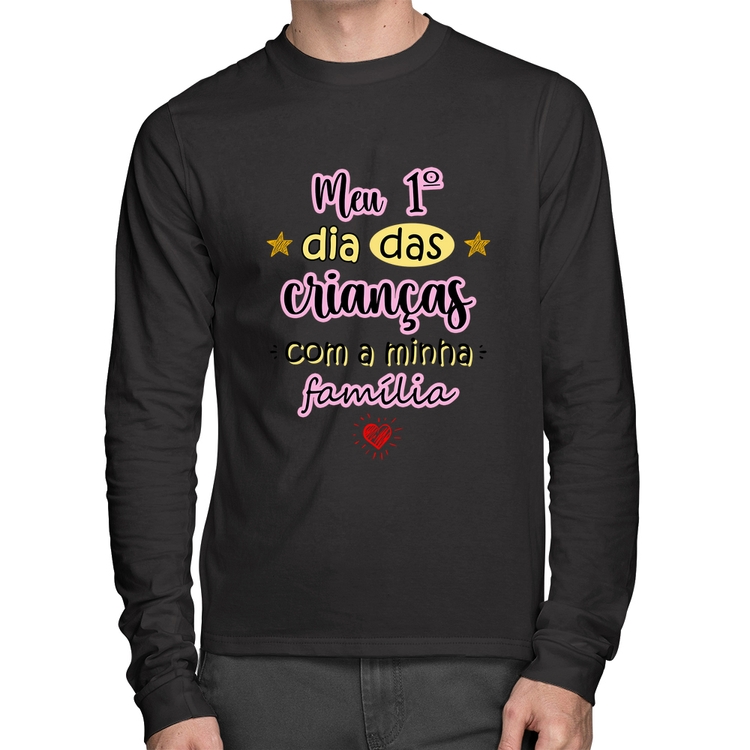 Camiseta Algodão Meu primeiro dia das crianças (rosa) Manga Longa