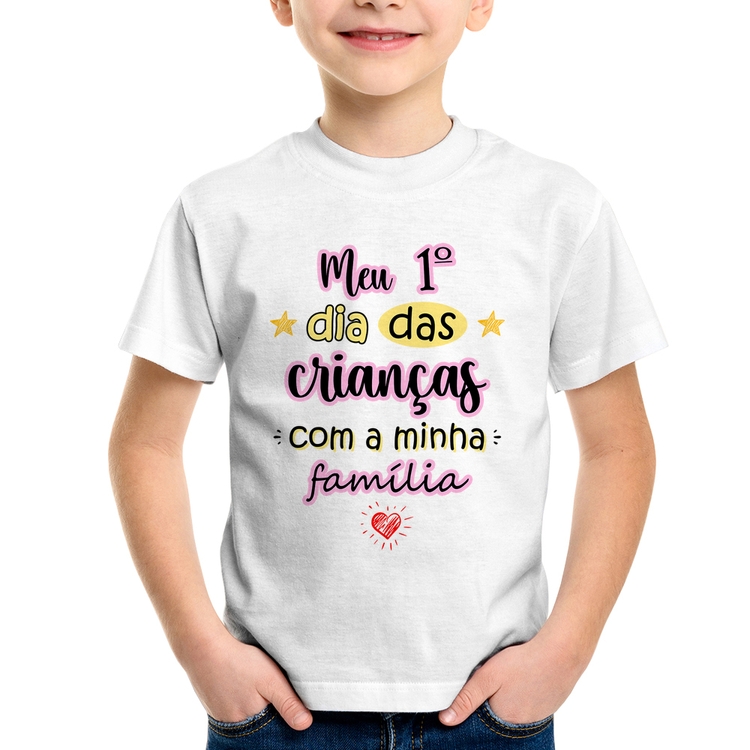 Camiseta Infantil Meu primeiro dia das crianças (rosa)
