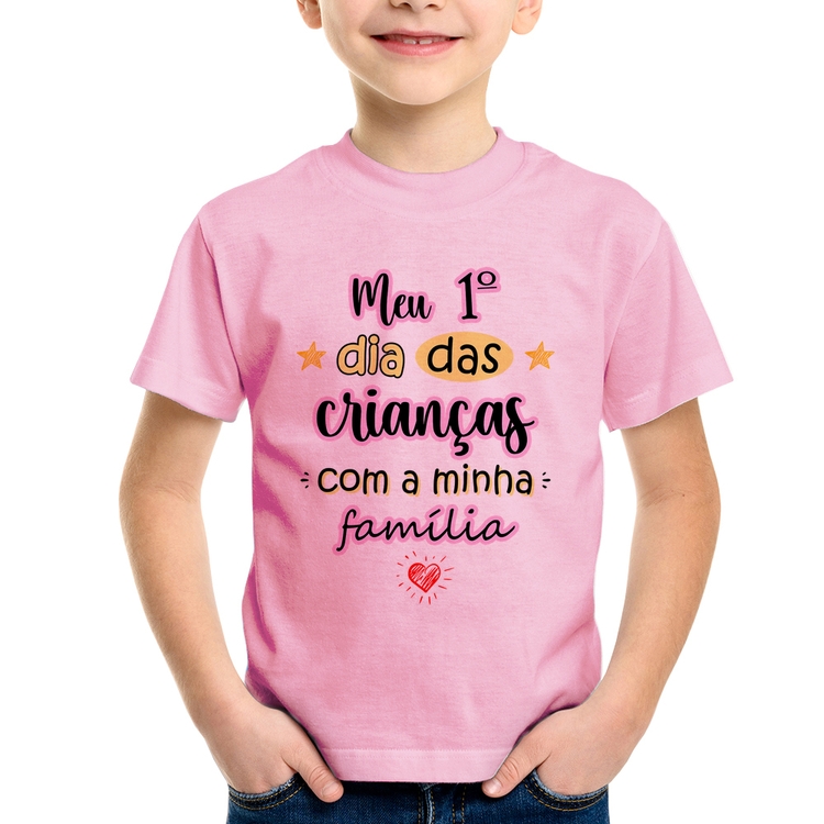 Camiseta Infantil Meu primeiro dia das crianças (rosa) - Rosa Bebê