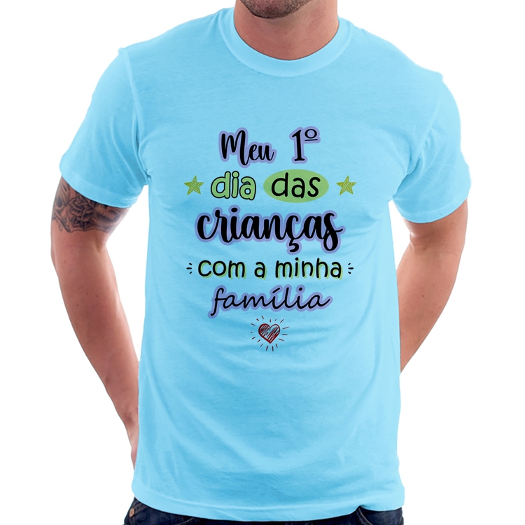Camiseta Meu primeiro dia das crianças (rosa) - Azul Bebê