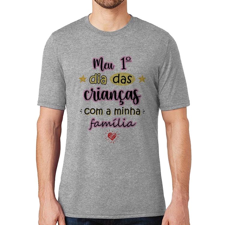 Camiseta Meu primeiro dia das crianças (rosa) - Cinza