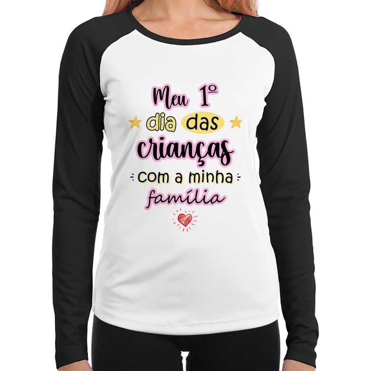 Baby Look Raglan Meu primeiro dia das crianças (rosa) Manga Longa