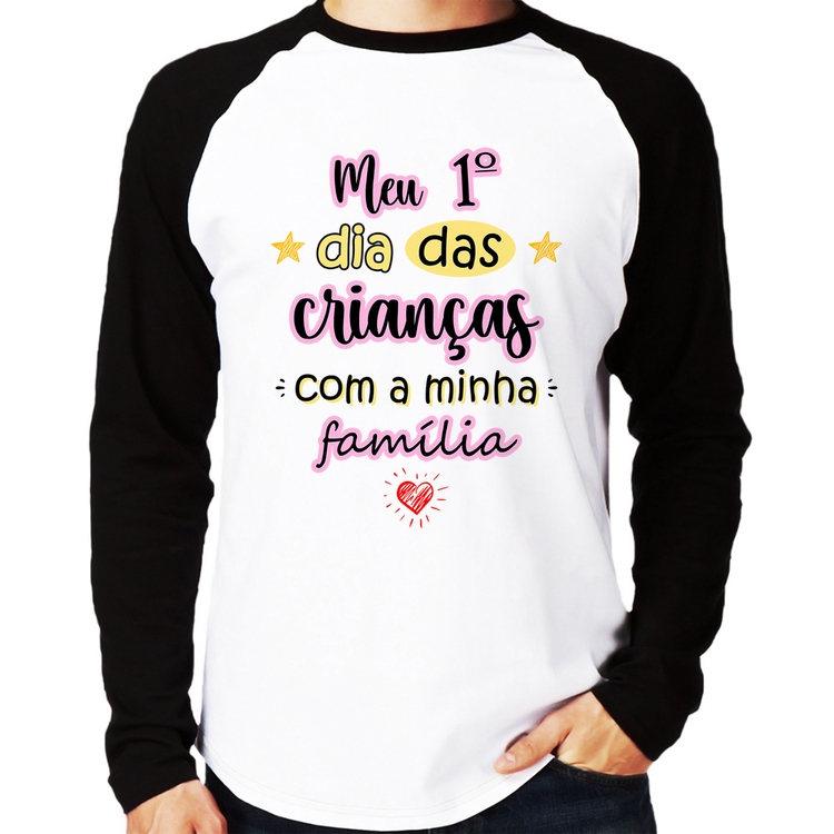 Camiseta Raglan Meu primeiro dia das crianças (rosa) Manga Longa