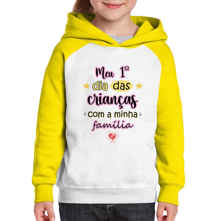 Moletom Infantil Meu primeiro dia das crianças (rosa) - Branco/Amarelo