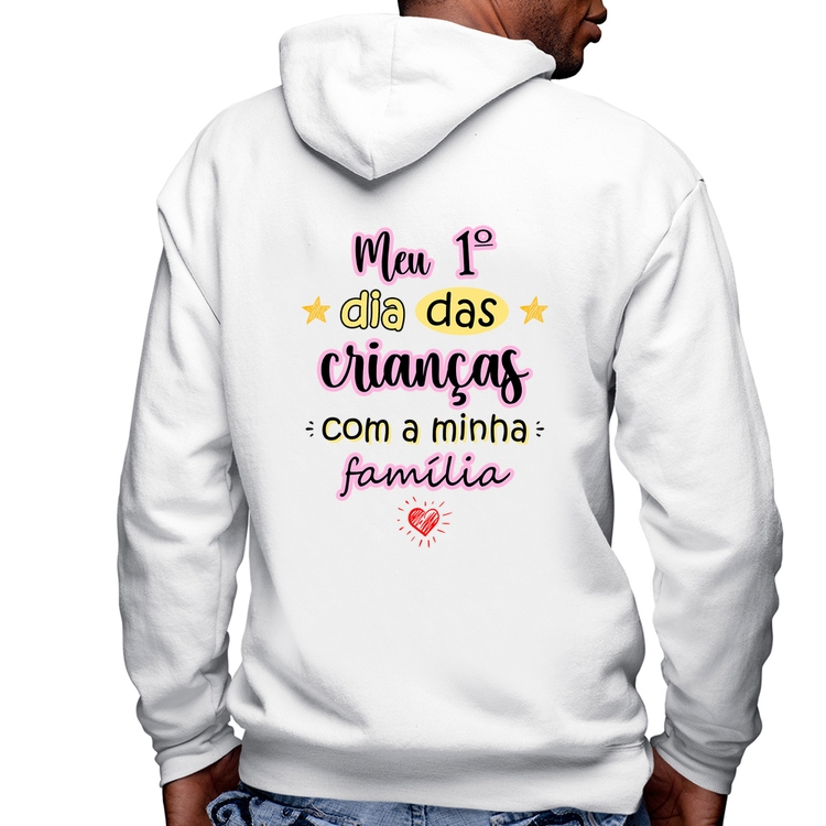 Blusa Moletom Meu primeiro dia das crianças (rosa) Masculina com Capuz e Zíper - Branca
