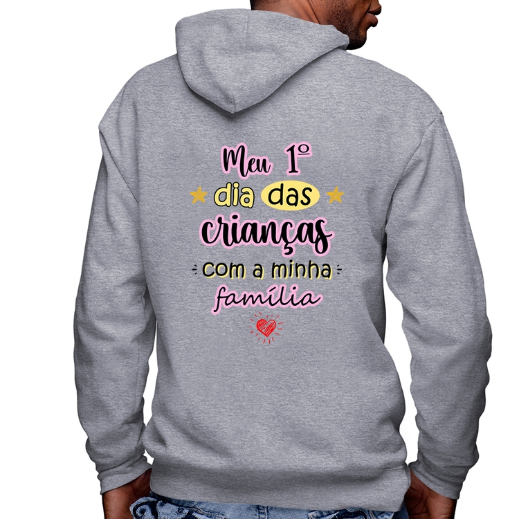 Blusa Moletom Meu primeiro dia das crianças (rosa) Masculina com Capuz e Zíper - Mescla