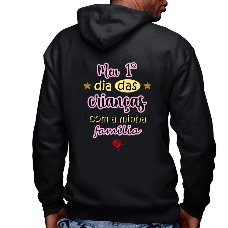 Blusa Moletom Meu primeiro dia das crianças (rosa) Masculina com Capuz e Zíper