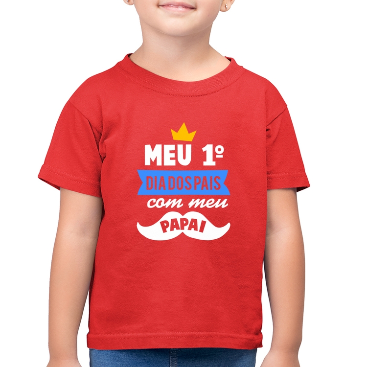 Camiseta Algodão Infantil Meu primeiro dia dos pais com meu papai - Vermelha