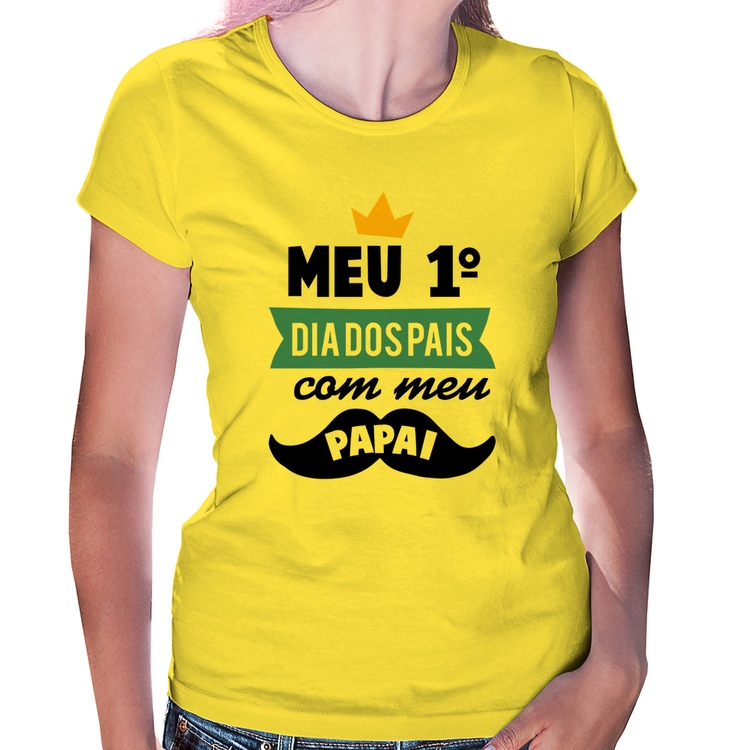 Baby Look Meu primeiro dia dos pais com meu papai - Amarela