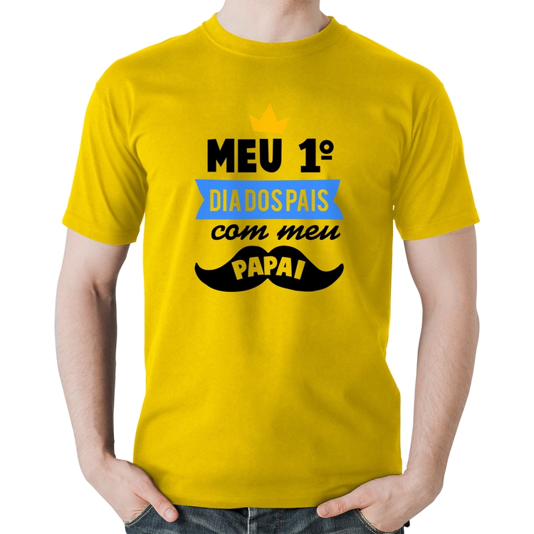 Camiseta Algodão Meu primeiro dia dos pais com meu papai - Amarela