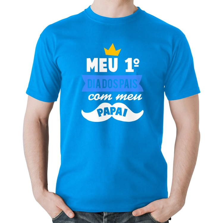 Camiseta Algodão Meu primeiro dia dos pais com meu papai - Azul