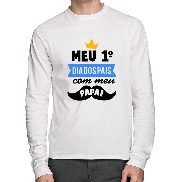 Camiseta Algodão Meu primeiro dia dos pais com meu papai Manga Longa - Branca