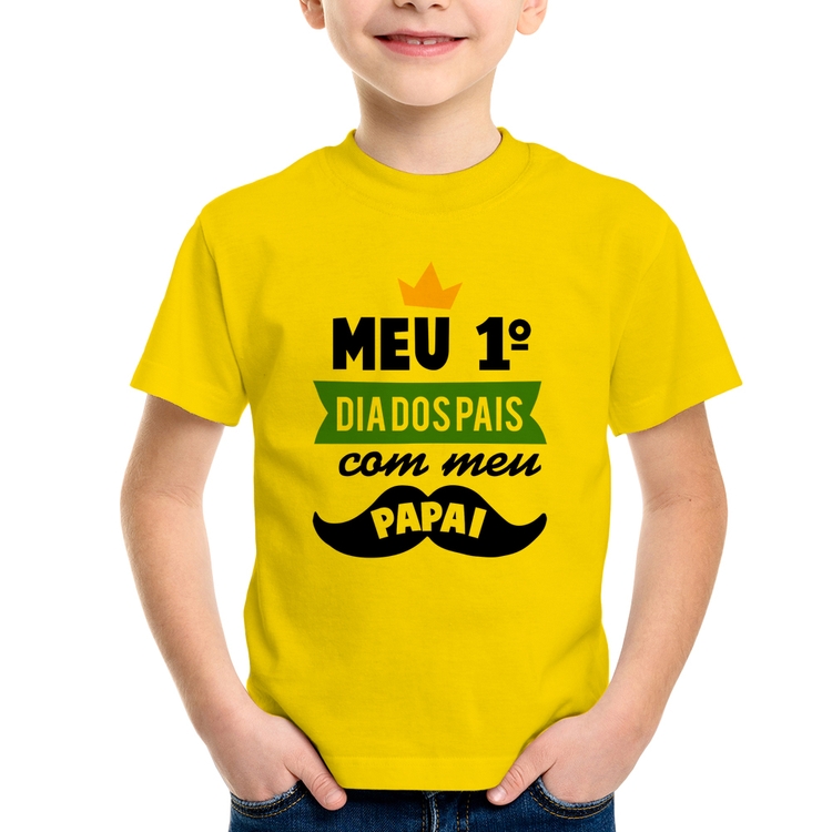 Camiseta Infantil Meu primeiro dia dos pais com meu papai - Amarela
