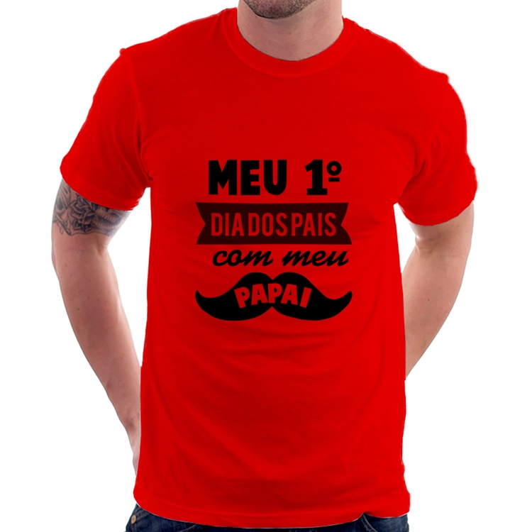 Camiseta Meu primeiro dia dos pais com meu papai - Vermelha