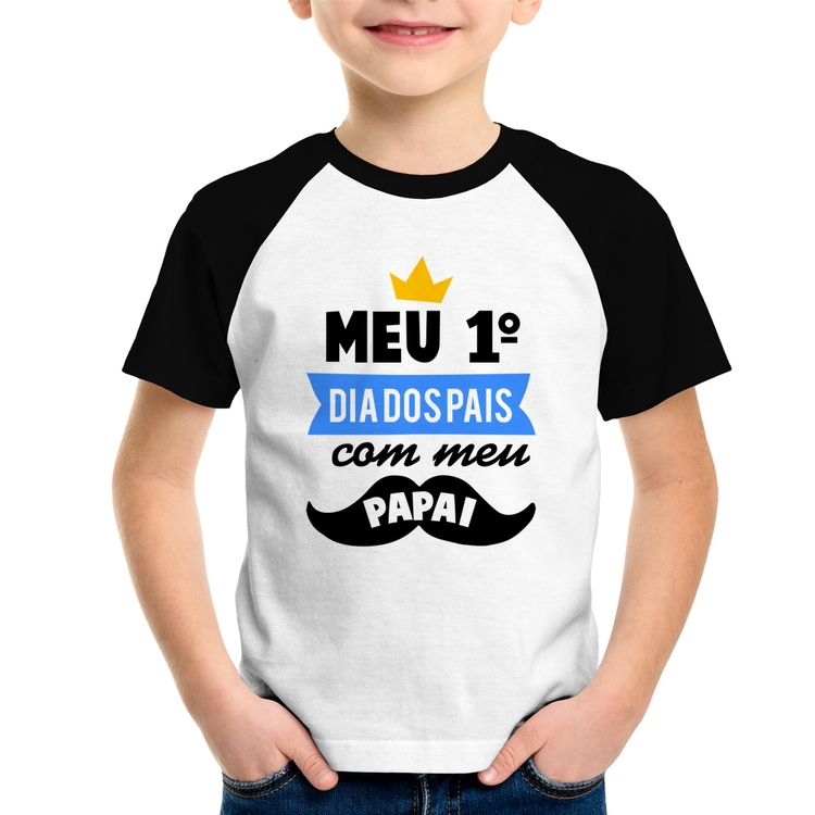 Camiseta Raglan Infantil Meu primeiro dia dos pais com meu papai