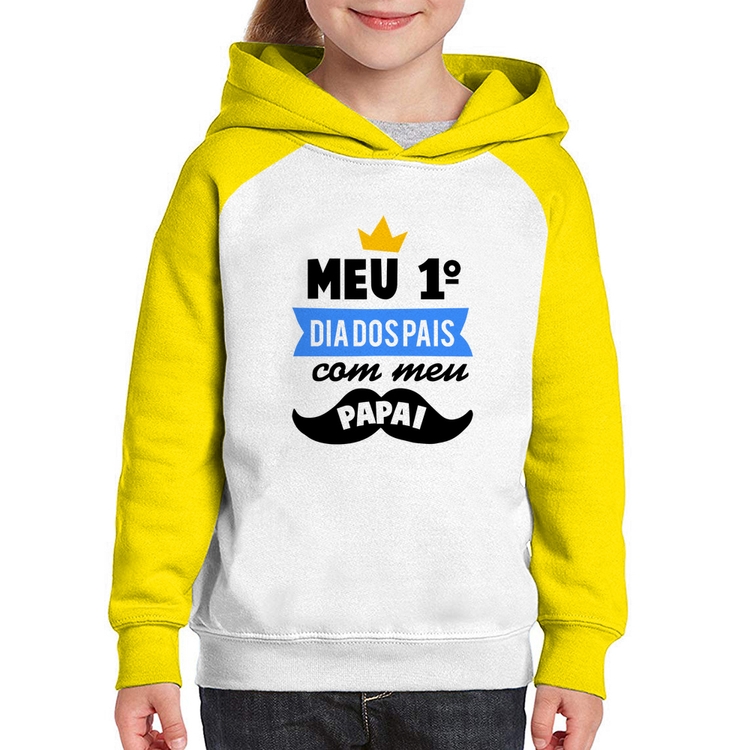 Moletom Infantil Meu primeiro dia dos pais com meu papai - Branco/Amarelo