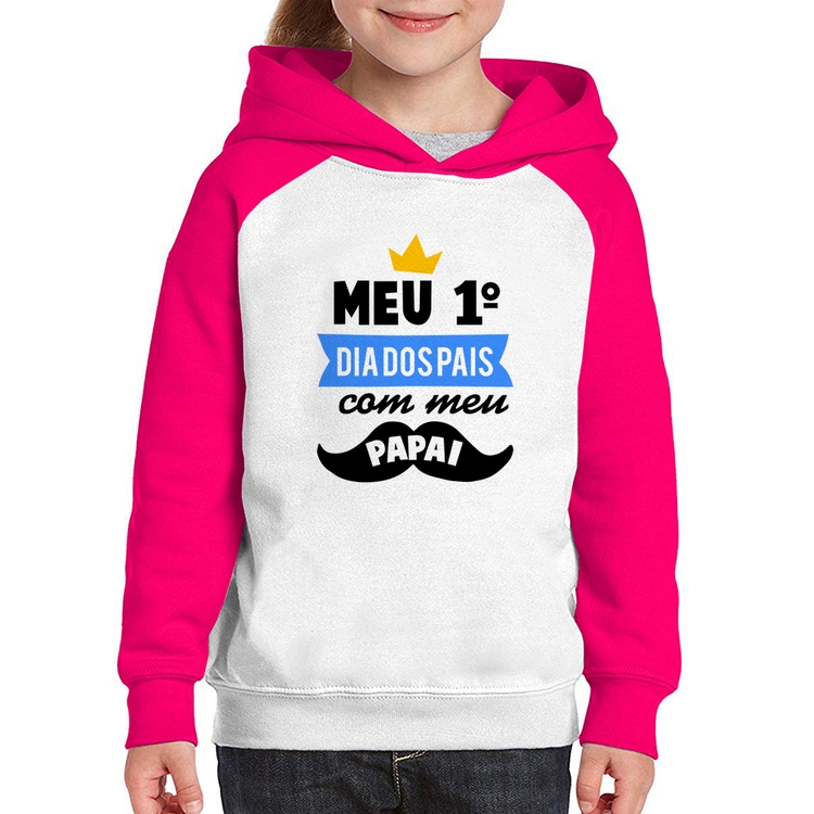 Moletom Infantil Meu primeiro dia dos pais com meu papai - Branco/Rosa