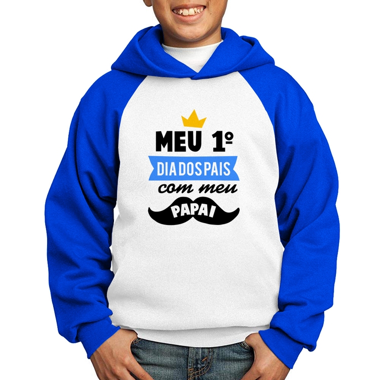 Moletom Infantil Meu primeiro dia dos pais com meu papai - Branco/Azul