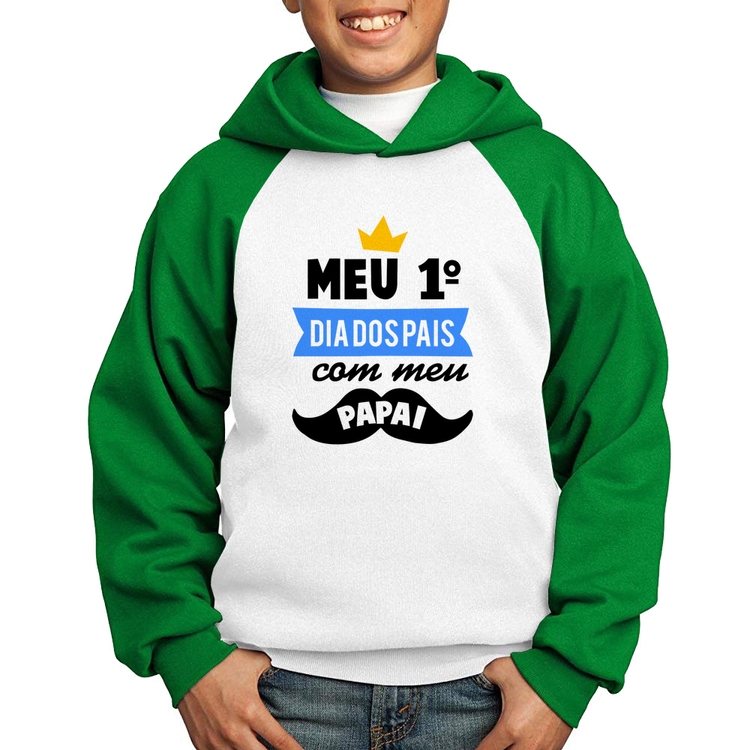 Moletom Infantil Meu primeiro dia dos pais com meu papai - Branco/Verde