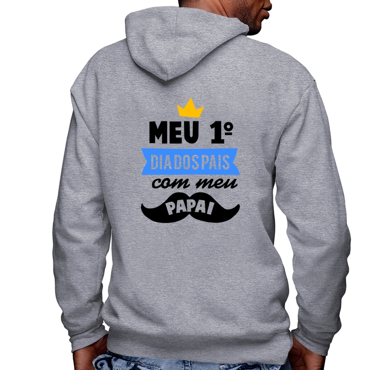 Blusa Moletom Meu primeiro dia dos pais com meu papai Masculina com Capuz e Zíper - Mescla