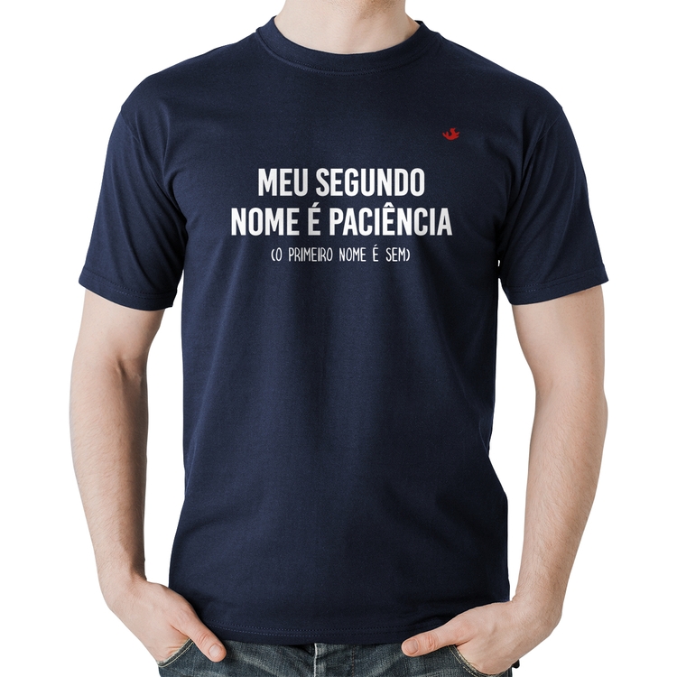 Camiseta Algodão Meu segundo nome é paciência - Marinho