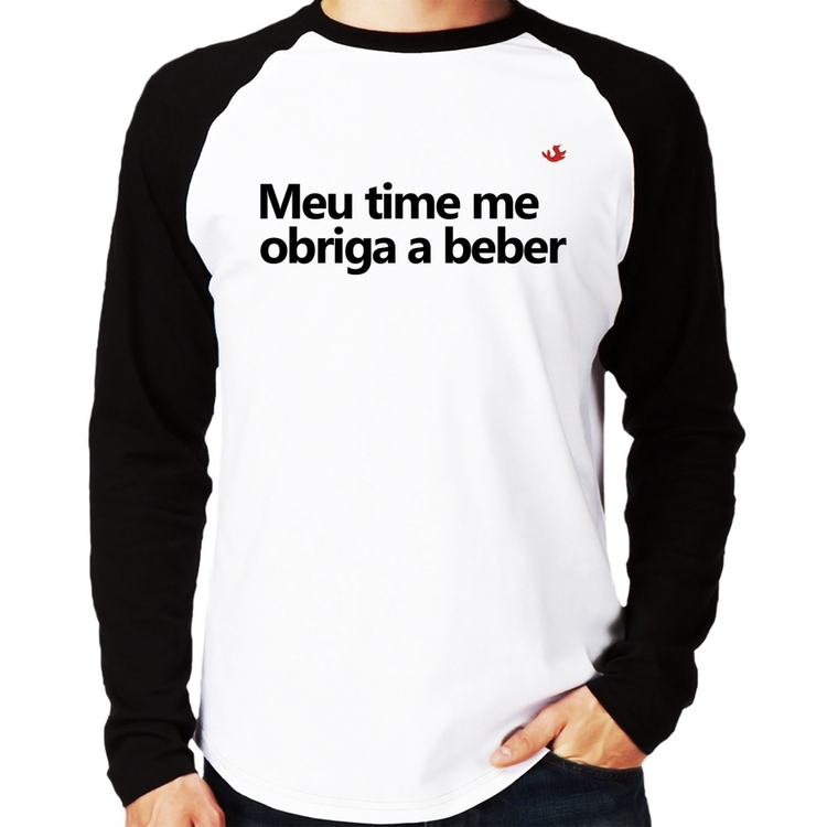 Camiseta Raglan Meu time me obriga a beber Manga Longa