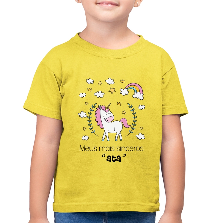 Camiseta Algodão Infantil Meus mais sinceros "ata" - Amarelo Canário